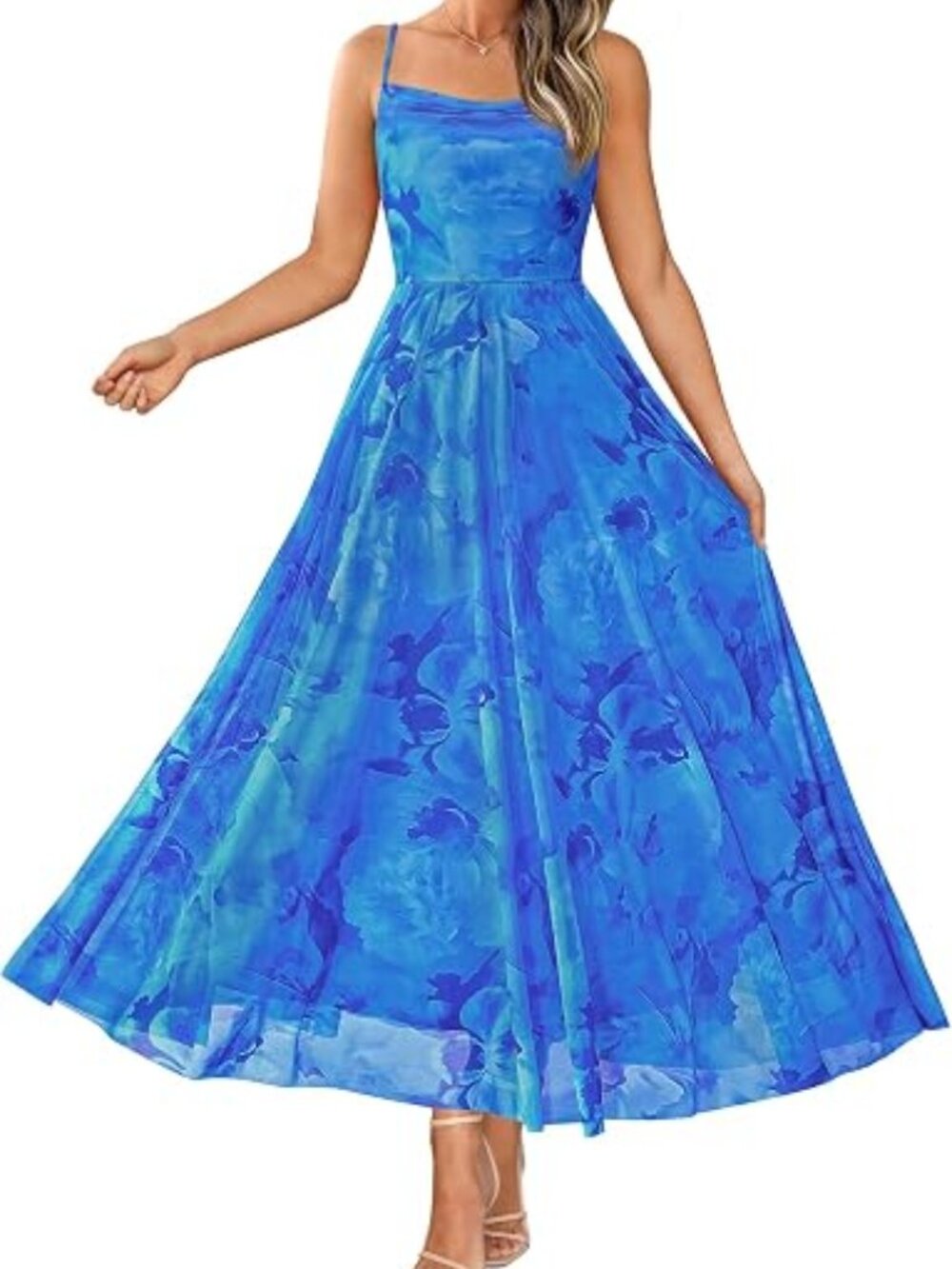 Women Summer Floral Maxi Dresses Elegant Spaghetti Strap Dress Printed Party Dre